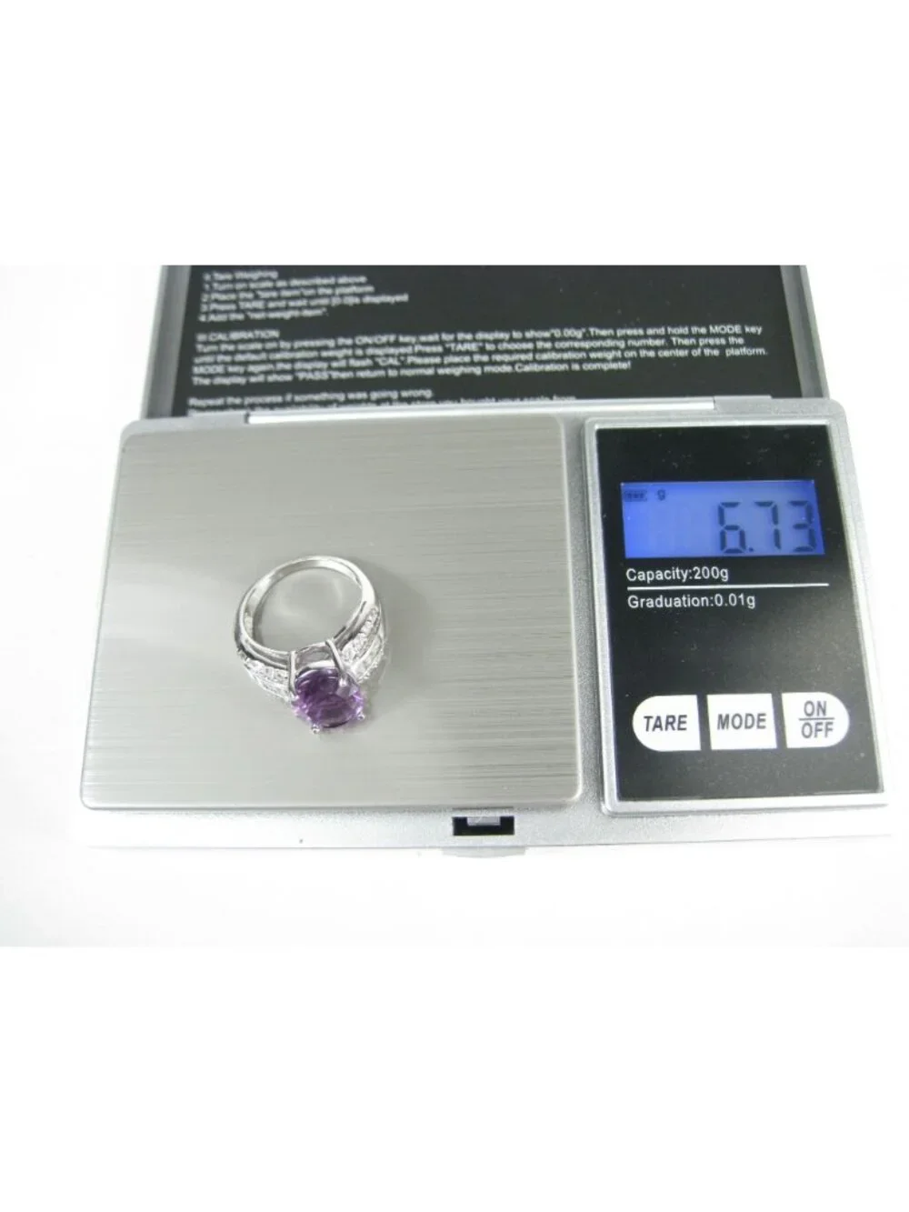 Thailand Sterling Silver 925 Ring Amethyst Stone Clear 6 gr Size 8